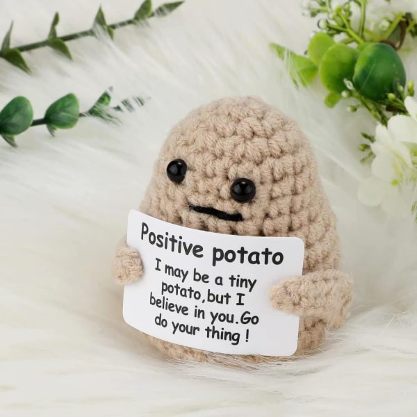 Rolig positiv potatis e ull stickad docka med positivt kort- Perfet B