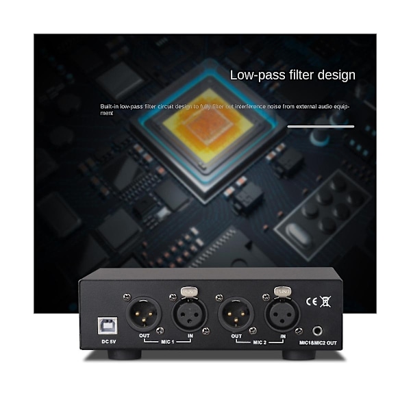 48V USB Dual Hybrid Utgångs Fantomströmförsörjning för Kondensatormikrofon Musikinspelningsutrustning - Perfet