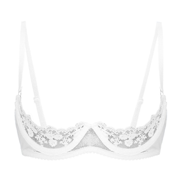 Dame 1/4 kop bøjle bh halterneck stil O-ring transparent blonde push-up bh undertøj åben bryst bh undertøj - Perfet White D M
