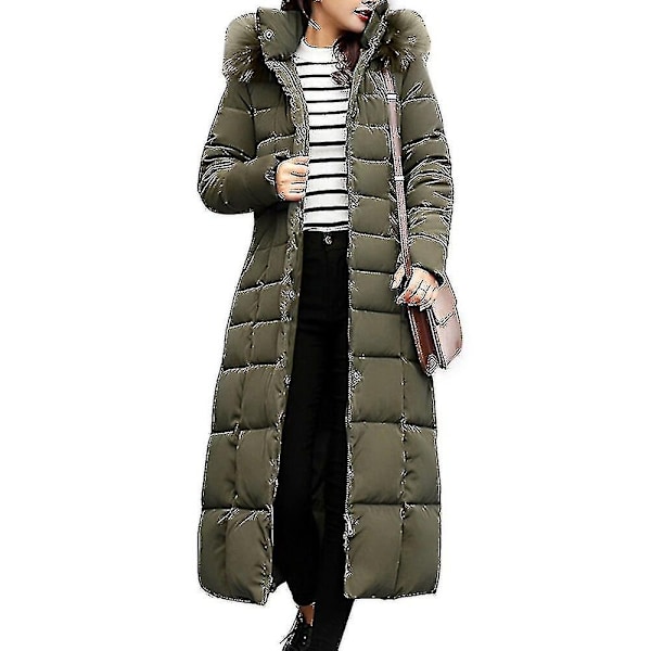Damer Vinterjakker Bomuldsforet Jakker Yderbeklædning Damer Ekstra Langt Foret Lange Frakker Damer Peacoat Jakker - Perfekt Asian size XXL Army Green