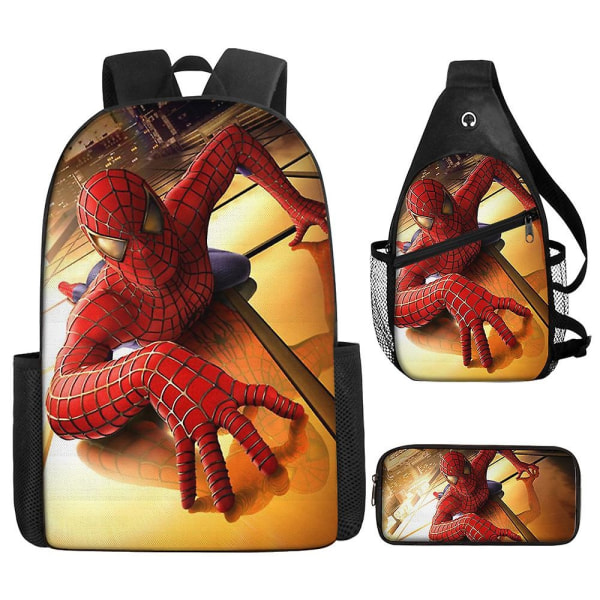 Spiderman børneskoletaske vandtæt tegneserie skoletaske grundskoletaske rygsæk i tre sæt - Perfet Style11
