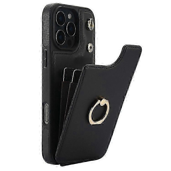 Kompatibel med iPhone 16 Pro Max Deksel Kortholder Støtte PU+TPU Telefondeksel med Skulderstropp - Perfekt Black