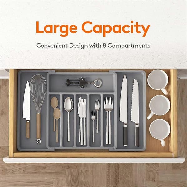 Besticklåda Organizer Utdragbar Bestickbricka för Kök, Justerbar Silverbestick och Flatware Ho-Perfet