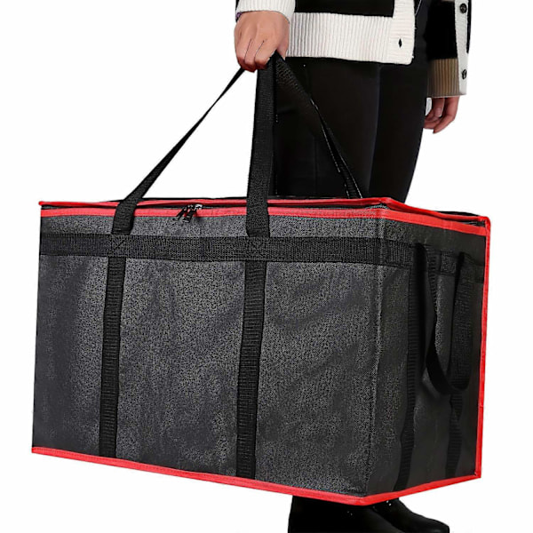 Isolerade Matleveransväskor - Extra Stora, Hållbara, Håller Maten Varmt och Färskt - Perfekt Black Cloth Red Edge