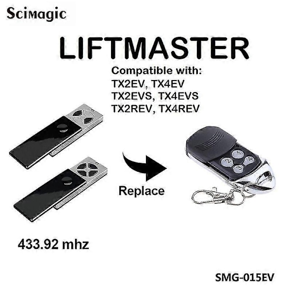 Kompatibel med Liftmaster Tx2ev Tx4ev Tx4evs Tx2rev Tx2evs Tx4rev Garasjeportfjernkontroll Rullende Kode 43392mhz Fjernkontroll-Perfet 3 pieces