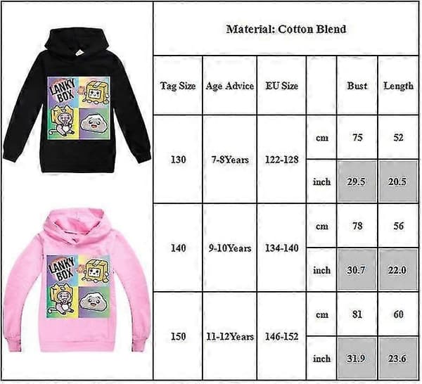 Lankybox Trykk Langermet Hettegenser Barn Jenter Pullover Hettegenser topper-Perfekt Pink 11-12 Years