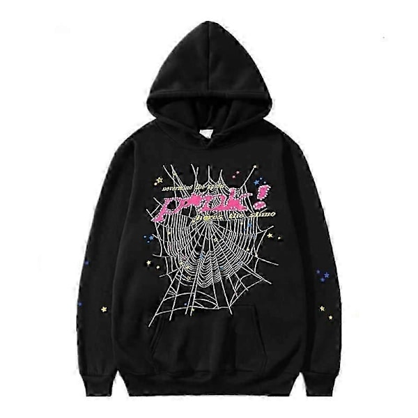 Spider Web Grafisk Hettegenser, Bomullsgenser for Menn og Kvinner - Perfekt Grey Pink 2XL
