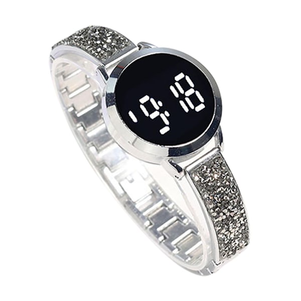 Fiauli Digital Klocka Livsvattenbeständig Digital Display Kvinnor Casual Rund LED Digital Klocka-Perfekt Silver