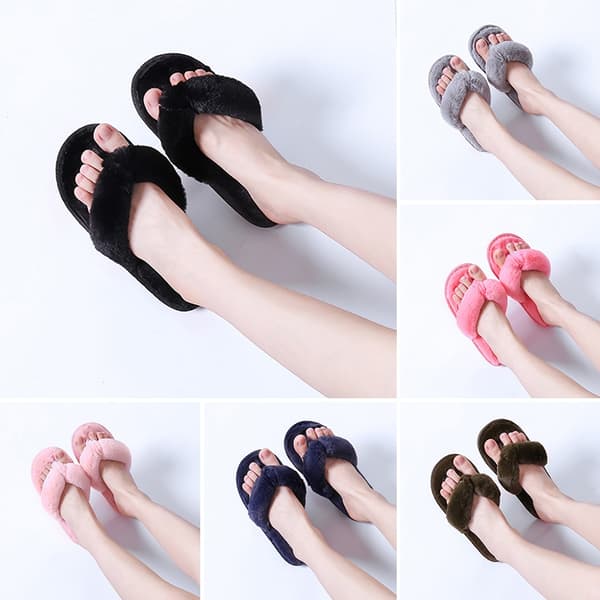 Damp pels hjemmesko Flade hjemmesko Flip-flops åbne indendørs sko - Perfet pink 38-39