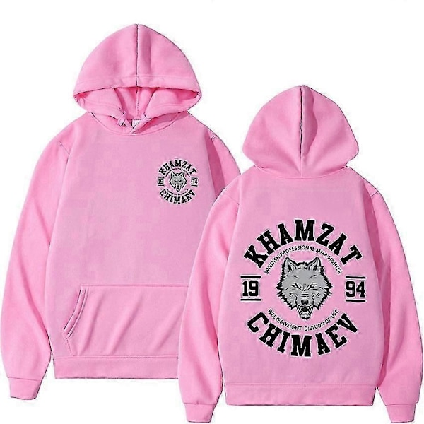 Khamzat Chimaev Fighter Print Hættetrøjer Streetwear Herre Dame Tøj Mode Sweatshirts Fleece Langærmet Pullovers Hættetrøje Y2K-Perfekt Pink M