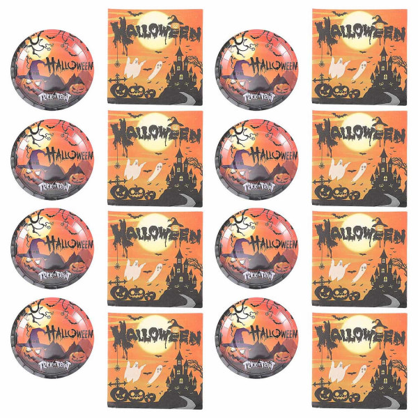 1 sett Halloween engangsservise Halloween papirtallerkener Halloween servietter - Perfet