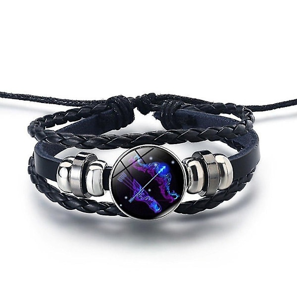 Serene Manifestation Armband 12 Konstellationer Ädelsten Läder Förbättra Energi-Perfekt Aries