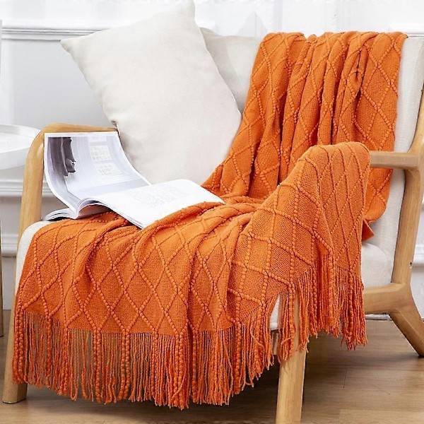 Myk Strikket Teppe, Sofateppe - Perfekt Orange 130*240cm