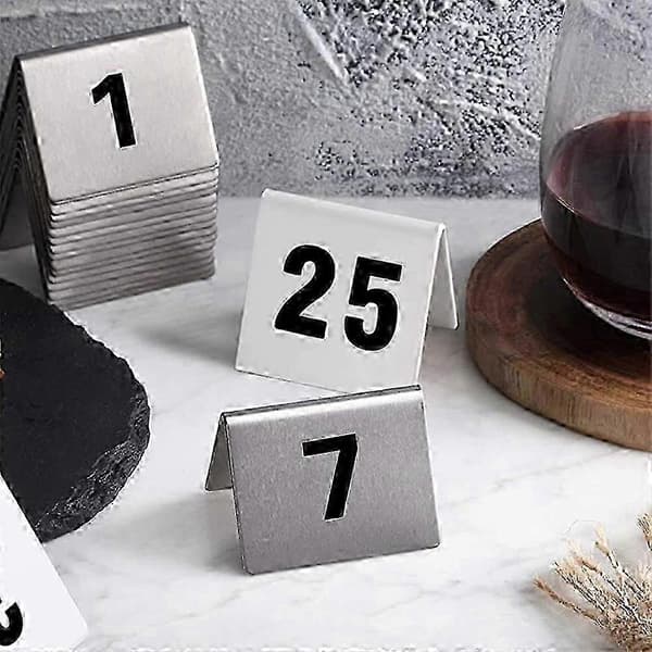 25 stk. bordnumre i rustfrit stål, stabil base, multifunktionelt nummerskilt til restaurant, hotel, café, bar - Perfekt 1 to 25