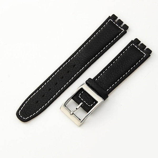 Ekte lærreim for Swatch YCS YAS YGS armbånd 17 mm konkav grensesnitt - Perfekt Black White Line