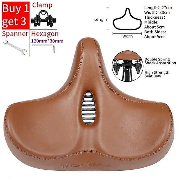 Pitkän matkan pyöräsatula, leveä, paksu, ergonominen, pehmeä pehmuste, maastopyörä, MTB-maantiepyörän satula, mukava pyöräilyistuin - Täydellinen Hollow Brown Set