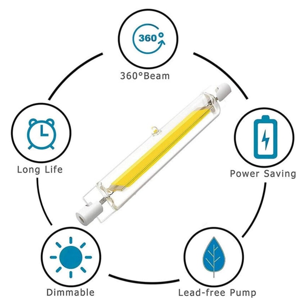 LED R7s COB 78mm 118mm Dimbare glassrør 15W 30W Lampebytte - Perfet yellowB 118mm