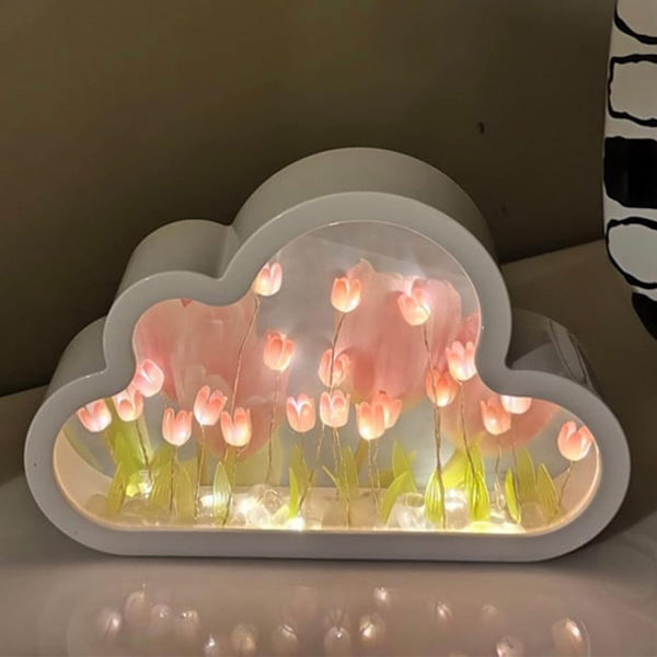 Gjør-det-selv-tulipan-nattlampe, skyspeilsimulering, blomster, nattbordslampe, hjemmeinnredning, innredning av tenåringsjenter, stearinlys (rosa) - Perfet