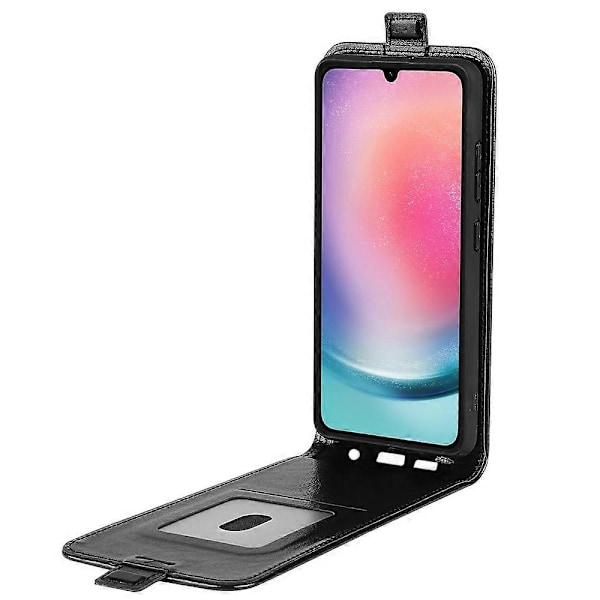 Kompatibel med R64 Tekstur Vertikal Flip Lær Telefonveske-Perfet Black For Samsung Galaxy A16 5G