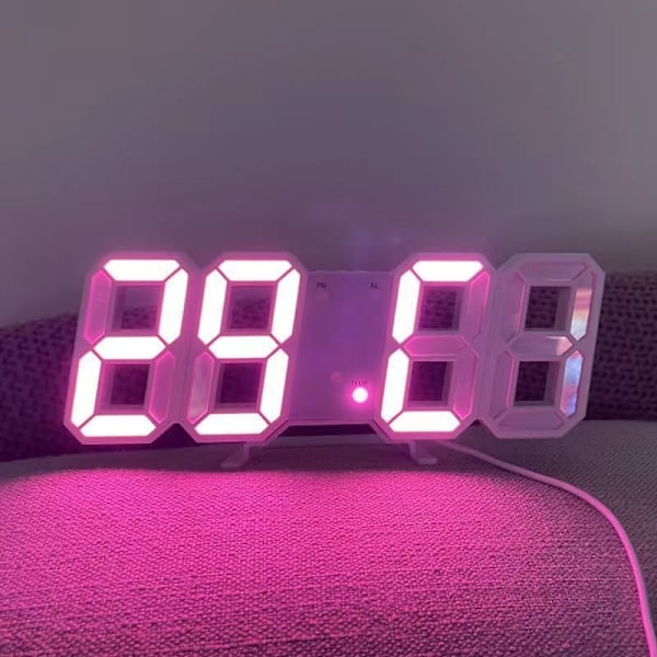 Stor 3D LED Digital Väggklocka - Perfet pink lamp