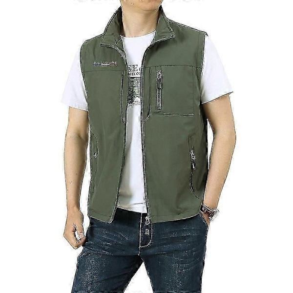 Herr Frilufts Sommar Arbetsväst Vår Multi-fickor Taktisk Västs Stora Storlekar M-6XL Man Vandring Fiske Ärmlösa Jackor-Perfet army green XL