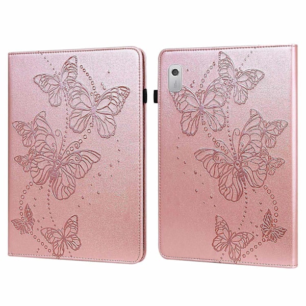 Lærnettbrettveske med sommerfuglmønster Kompatibel med Lenovo Tab M9-Perfet Pink
