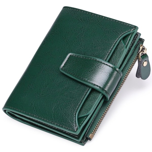 Röd liten plånbok för kvinnor Kompakt blockerande liten plånbok för kvinnor i äkta läder green