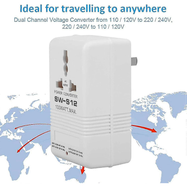 Steg Upp/Ner Rese-Spänningsomvandlare, Spänningsomvandlare TransKompatibel medmer Regulator 100w 110v/120v till 220v/240v Rese-Spänningsomvandlare-Perfekt