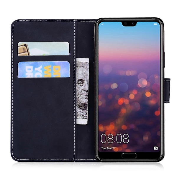 Kompatibel med Huawei P20 Skin Feel Pure Color Flip Læder Telefon Cover - Perfekt Black