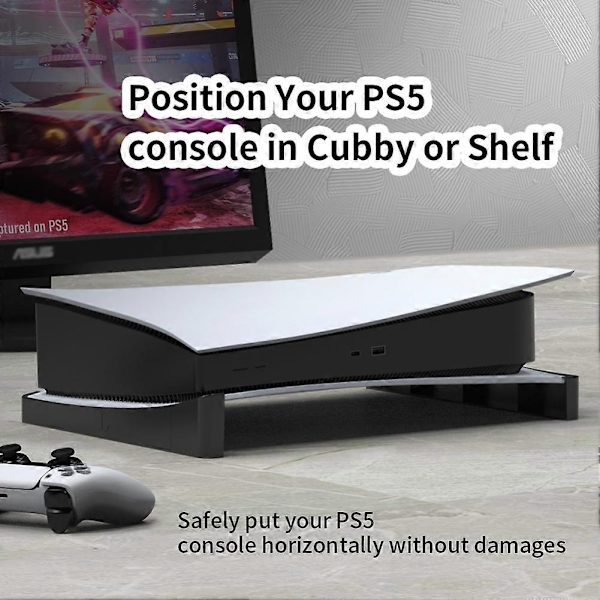 Stativ for PS5-konsoll, Horisontal Brakett Stativ for PS5, Base Stativ for Playstation 5 Disc & Digital Utgaver Tilbehør - Perfekt black