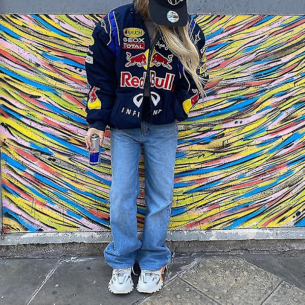 Racing Jacket Vintage, Bomberjakke, Trykket Streetwear Jakke Y2K (FÅ DEN)-Perfekt 2XL