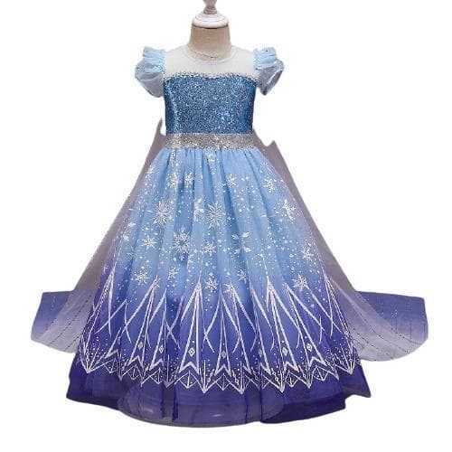 Prinsessan Elsa klänning med avtagbart släp i böljande blått blue 116