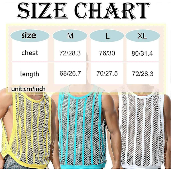 Mænds Fiskenet Tank Sheer Ærmeløs T-Shirt Top - Perfet Black M