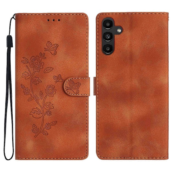 Kompatibel med Samsung Galaxy A56 5G Etui Læder Præget Blomster Telefon Cover Wallet med Håndledsrem - Perfekt Style C