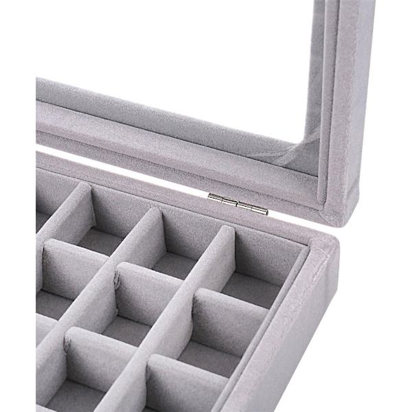 24 Grids Velvet Glas Ring Øreringe Smykkeskrin øreringe