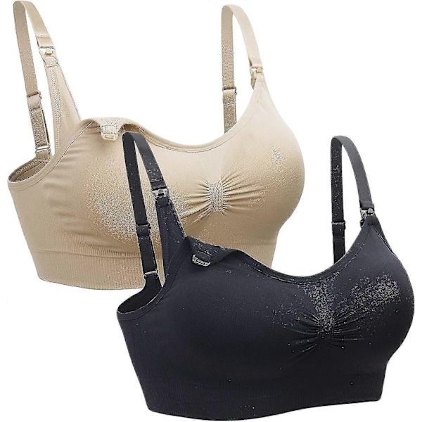 2 Pakkaa Rintaliivejä, Langattomat Rintaliivit, Naisten Uni- ja Raskausrintaliivit, Imettämisrintaliivit - Perfet Black Beige XL