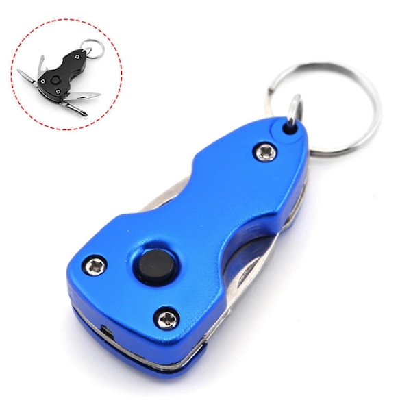 Fickkniv i rostfritt stål, mini multiverktyg, nyckelringsform, bärbar - Perfekt Blue