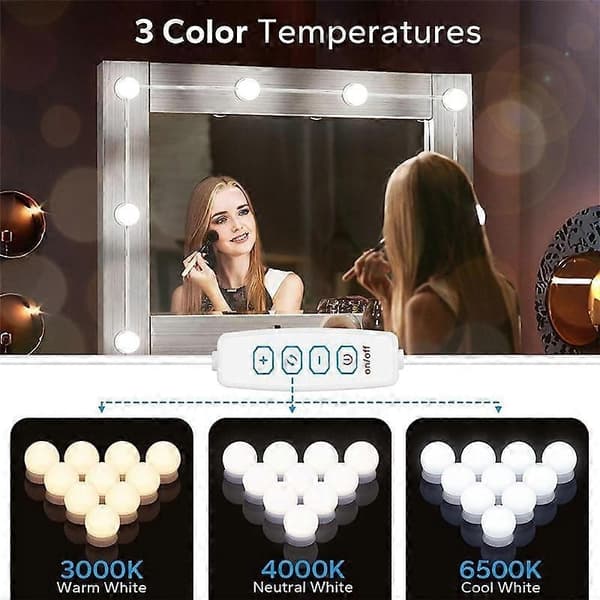 LED Vanity Lys til Spejl, Vanity Lys Stick på med 10 Dæmpbare Pærer, USB Kabel Spejl Lys til Makeup Dressing-Perfet