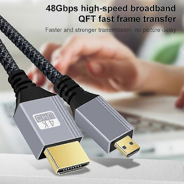 10m 4K HDMI till Micro HDMI flätad kabel 120Hz guldpläterat gränssnitt HD videoöverföringskabel - perfekt