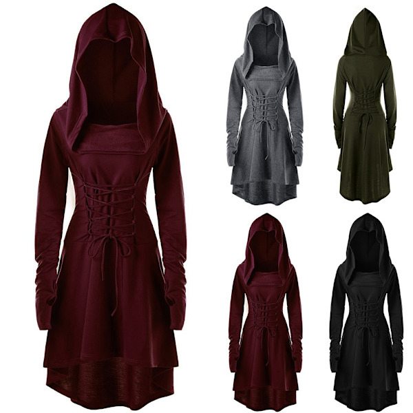 Naisten hupullinen puku, pitsimekko Halloween-roolipeliviitta - täydellinen army green XL