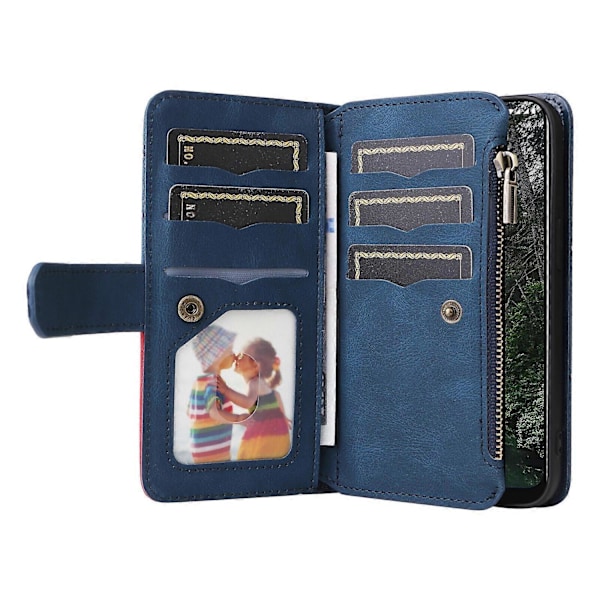 Plånboksfodral för Nokia G20/G10 med blixtlåsficka, nio kortplatser, PU-läder, magnetiskt spänne, kompatibel med Nokia G20/G10 - Perfekt Blue