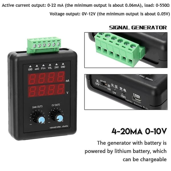 4-20ma 0-10v Signalgenerator 24v Strømspændingstransmitter Signalkilde Konstant Strømkilde med Display-Perfet
