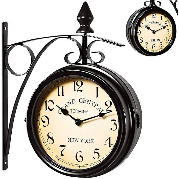 Väggklocka Smidesjärn Trädgårdsklocka Stationsklocka 2-sidig, - Perfet black