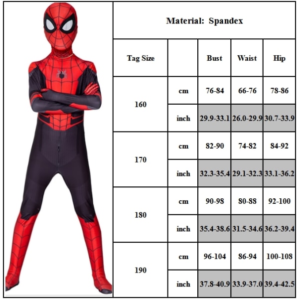 Barn Voksne Spider-Man Far From Home Spiderman Cosplay Jumpsuit - Perfet 100cm