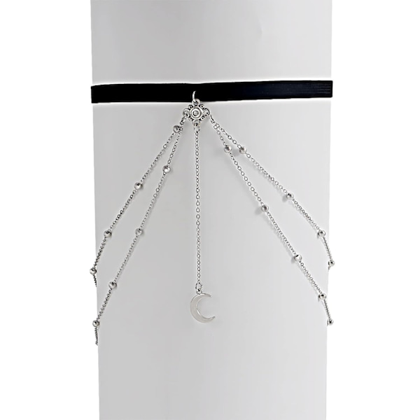 Sexig Moon Lårkedja Silver Tofs Crescent Moon Pendant Elastiska pärlor Layered Ben Sele Body Chain Boho Bikini Party Body - Perfet