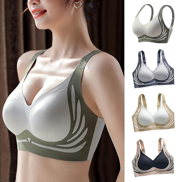 Løftende Anti-Hænge Trådløs Push-Up BH Maskinvaskbar Komfort Undertøj til Matchende Tøj - Perfekt Milky White 2XL