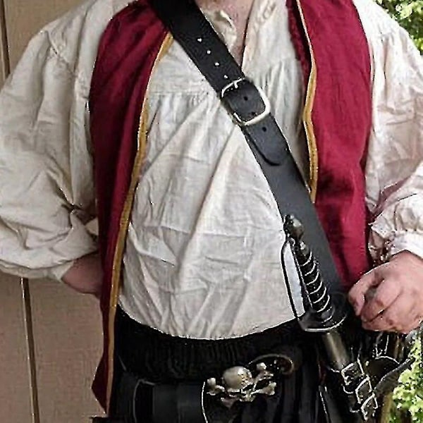 Medeltida Läder Axelrem Svärd Flintlås Pistolhölster Steampunk Riddare Piratdräkt Larp Cutlass Slida Grod Baldric-Perfet black