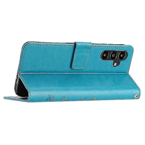 Kompatibel med Samsung Galaxy A55 5G Sommerfugl Læder Etui Telefon Cover med Stand Wallet-Perfet Blue