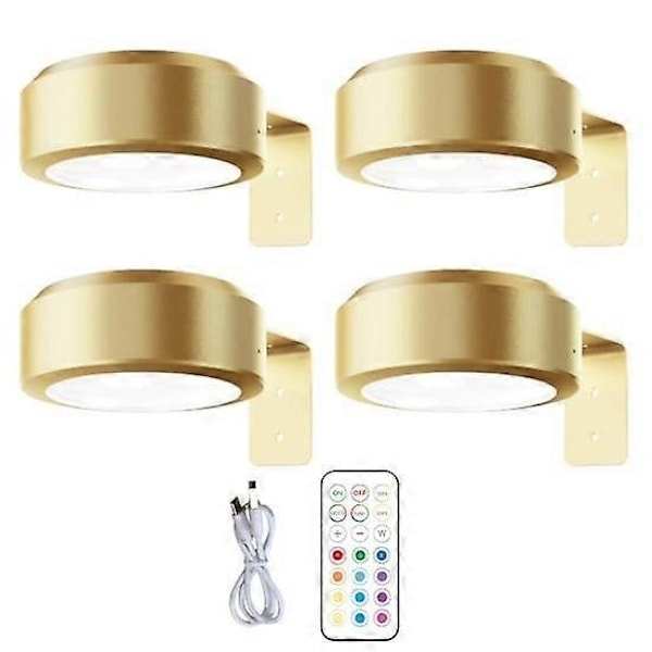 Seinään asennettava langaton tauluvalo kaukosäätimellä, himmennettävä, paristokäyttöinen, säädettävä 13 värin RGB-maalausvalo kultainen-Perfekt golden 4pcs