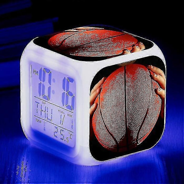 Basketbollväckarklocka 7 Färgförändring Multifunktionell Noctilucence Elektronisk Klocka Barn Väckarklocka för Tw-Perfet Sky blue